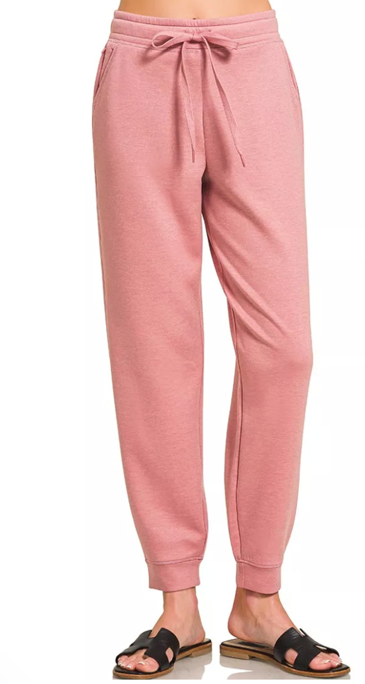 #1415 Zenana Drawstring Scuba Joggers with Pockets-Small